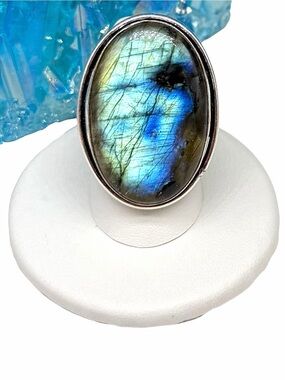 Labradorite Ring Size 7 925 Sterling Silver Overlay